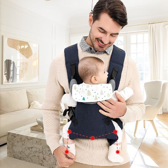 porte bebe confort boheme bleu denim position ventrale